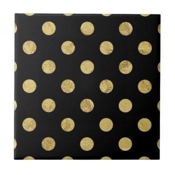 Elegant Gold Foil Polka Dot Pattern - Gold & Black Tile by allpattern at Zazzle