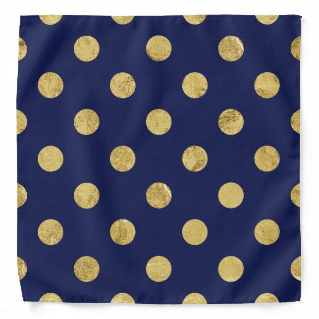 Elegant Gold Foil Polka Dot Pattern - Gold & Blue Bandana (Front)