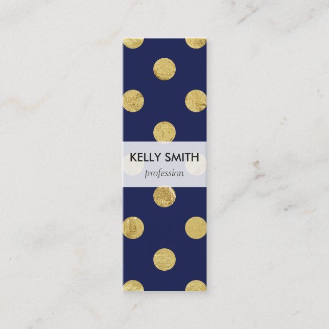 Elegant Gold Foil Polka Dot Pattern - Gold & Blue Mini Business Card (Front)