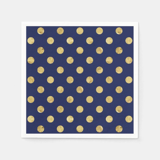 Elegant Gold Foil Polka Dot Pattern - Gold & Blue Napkins (Front)