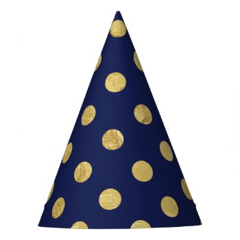 Elegant Gold Foil Polka Dot Pattern - Gold & Blue Party Hat by allpattern at Zazzle