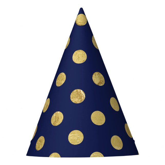 Elegant Gold Foil Polka Dot Pattern - Gold & Blue Party Hat (Front)