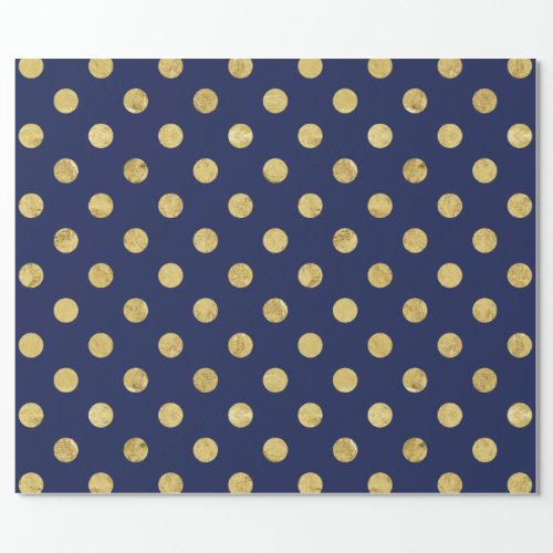 Elegant Gold Foil Polka Dot Pattern _ Gold  Blue Wrapping Paper