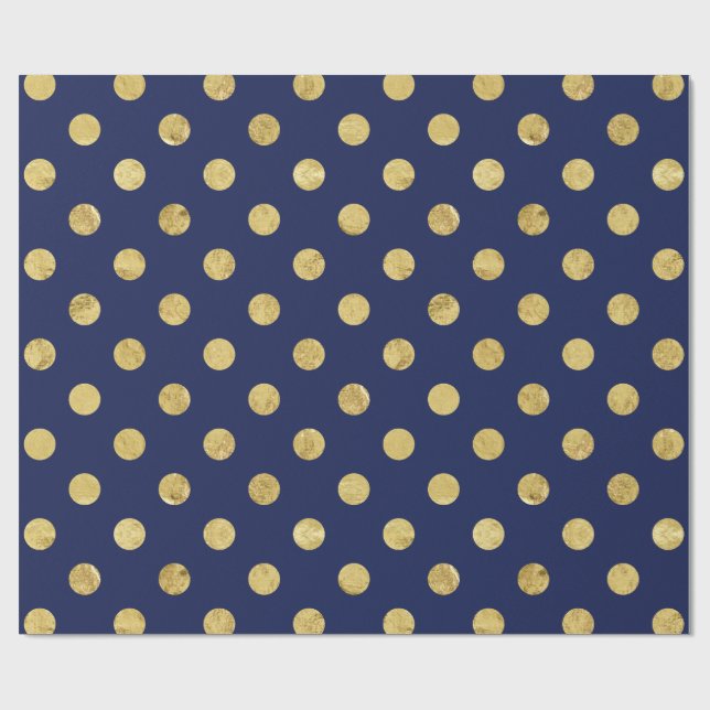 Elegant Gold Foil Polka Dot Pattern - Gold & Blue Wrapping Paper (Flat)