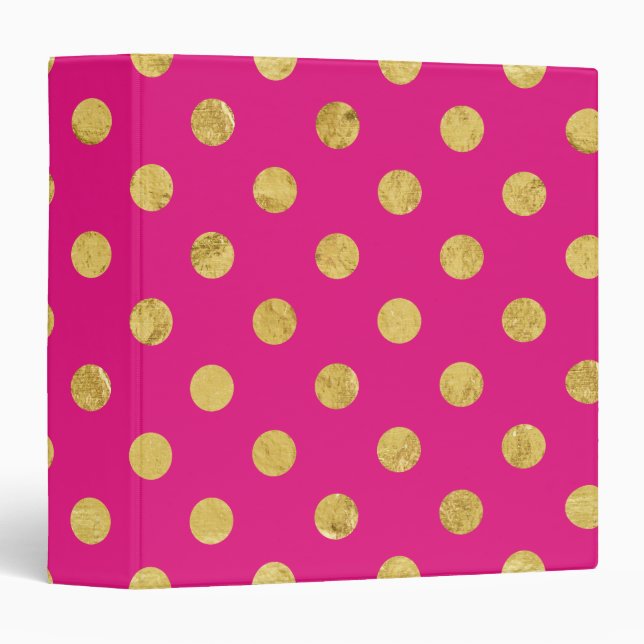Elegant Gold Foil Polka Dot Pattern - Gold & Pink 3 Ring Binder (Front/Spine)