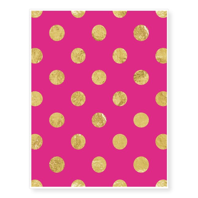 Elegant Gold Foil Polka Dot Pattern - Gold & Pink Temporary Tattoos (Front)