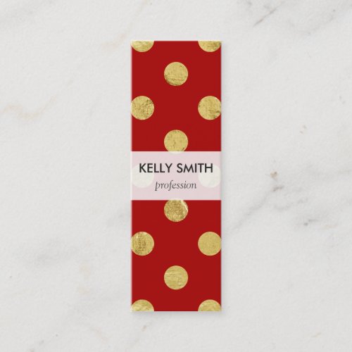 Elegant Gold Foil Polka Dot Pattern _ Gold  Red Mini Business Card