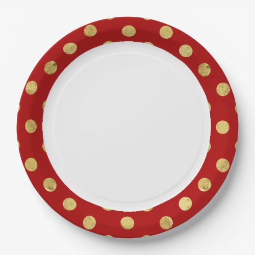 Elegant Gold Foil Polka Dot Pattern _ Gold  Red Paper Plates