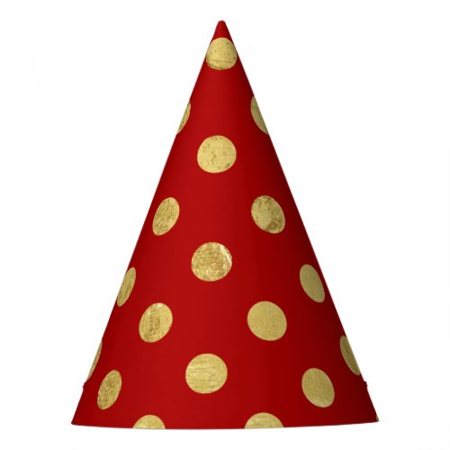 Elegant Gold Foil Polka Dot Pattern _ Gold  Red Party Hat