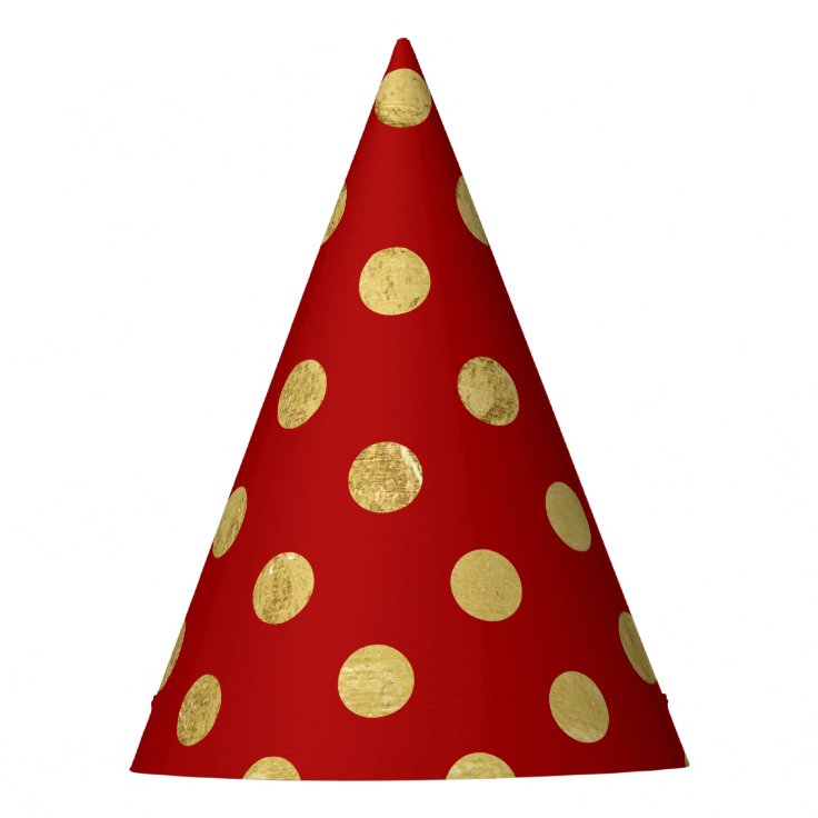 Elegant Gold Foil Polka Dot Pattern Gold & Red Party Hat Zazzle