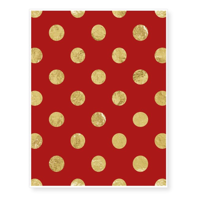 Elegant Gold Foil Polka Dot Pattern - Gold & Red Temporary Tattoos (Front)