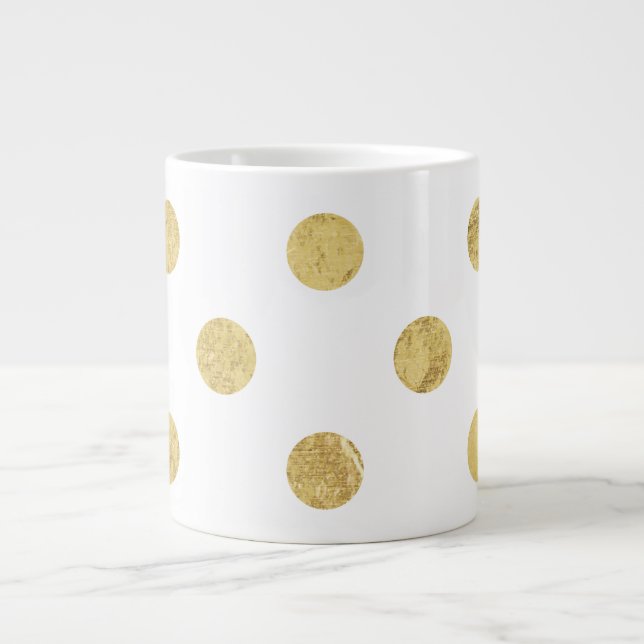 Elegant Gold Foil Polka Dot Pattern - Gold & White Giant Coffee Mug (Front)