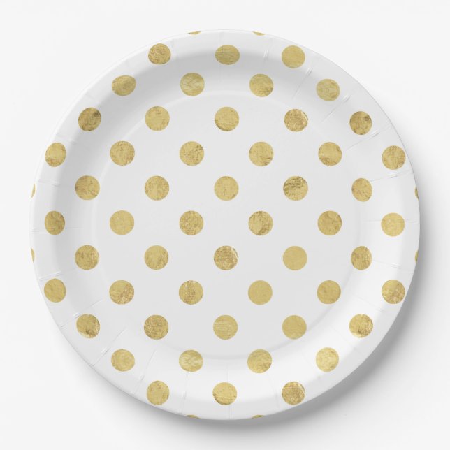 Elegant Gold Foil Polka Dot Pattern - Gold & White Paper Plates (Front)