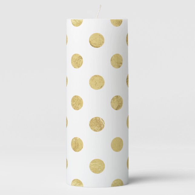 Elegant Gold Foil Polka Dot Pattern - Gold & White Pillar Candle (Front)