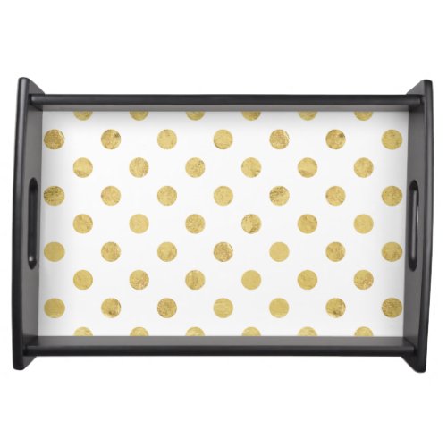 Elegant Gold Foil Polka Dot Pattern _ Gold  White Serving Tray