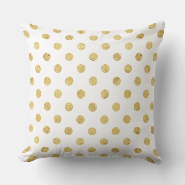 Elegant Gold Foil Polka Dot Pattern - Gold & White Throw Pillow (Front)
