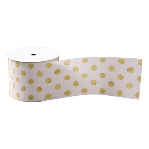 Elegant Gold Foil Polka Dot Pattern _ Pink  Gold Grosgrain Ribbon