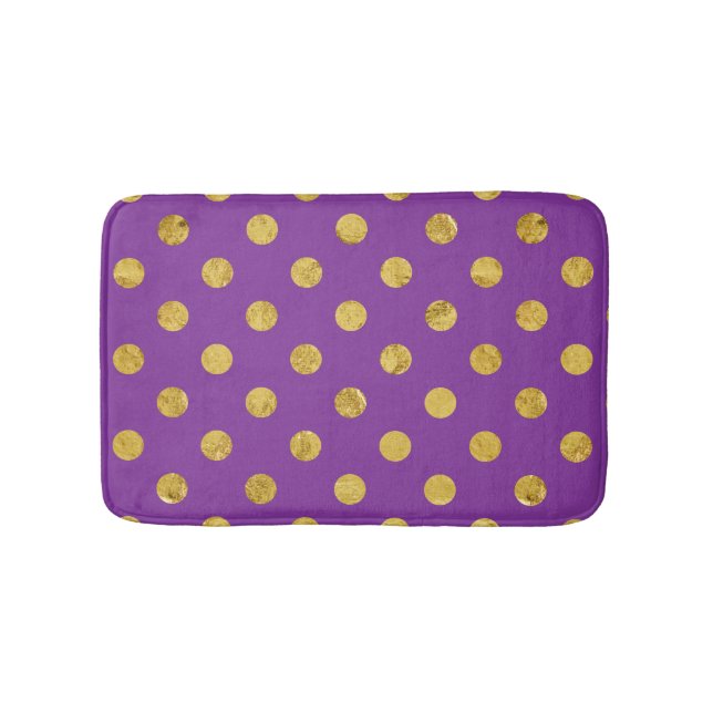 Elegant Gold Foil Polka Dot Pattern - Purple Bathroom Mat (Front)