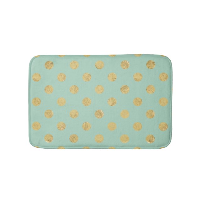 Elegant Gold Foil Polka Dot Pattern - Teal Gold Bath Mat (Front)