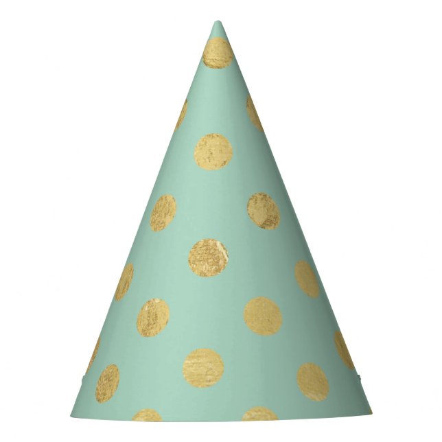 Elegant Gold Foil Polka Dot Pattern - Teal Gold Party Hat (Front)