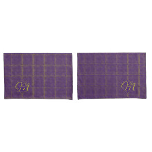 Elegant Gold Foil Polka Dots on Purple Monogram Pillow Case