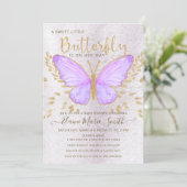 Elegant Gold Foil Purple Butterfly Baby Shower  Invitation (Standing Front)
