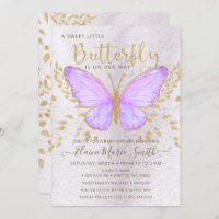 Elegant Gold Foil Purple Butterfly Baby Shower  Invitation