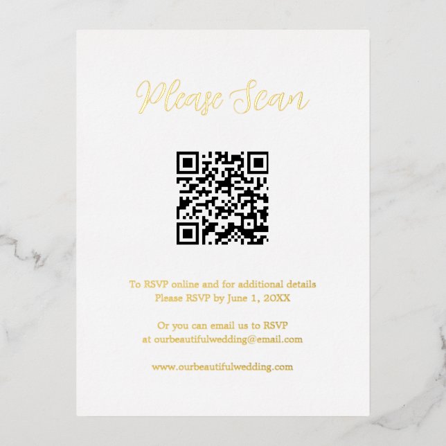 Elegant Gold Foil QR Code Wedding Enclosure Card (Front)
