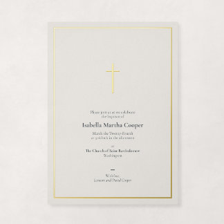 Elegant Gold Foil Religious Minimal Cross Baptism Invitation