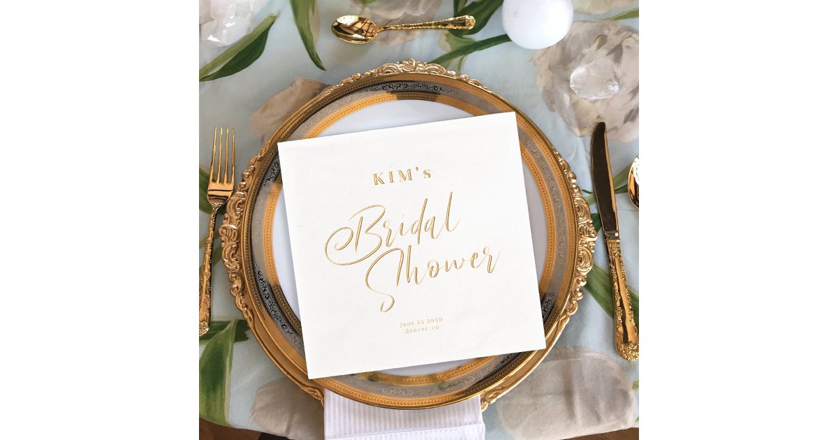 Elegant gold foil script bridal shower party napkins | Zazzle
