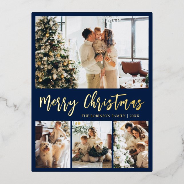 Elegant Gold Foil Script Collage Holiday Postcard (Front)
