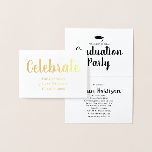 Elegant Gold Foil Script Graduate Party Invitation