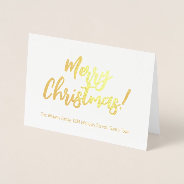 Elegant Gold Foil Script Merry Christmas Card (Front)