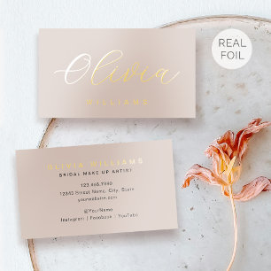 Elegant Gold Foil Script Name Taupe Luxury Business Cards