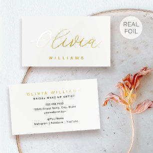 Elegant Gold Foil Script Name White Luxury Business Cards
