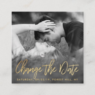 Elegant Gold Foil Script Photo Change The Date Enclosure Card