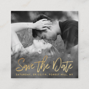 Elegant Gold Foil Script Photo Save The Date Enclosure Card