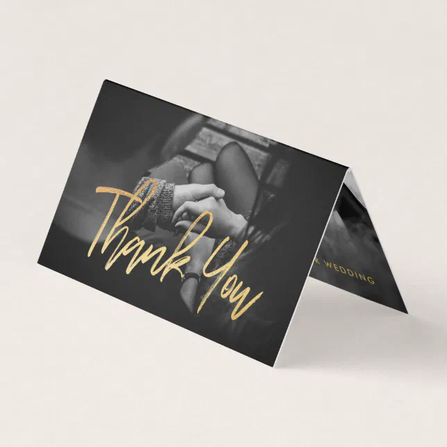 Elegant Gold Foil Script Photo Thank You Card | Zazzle