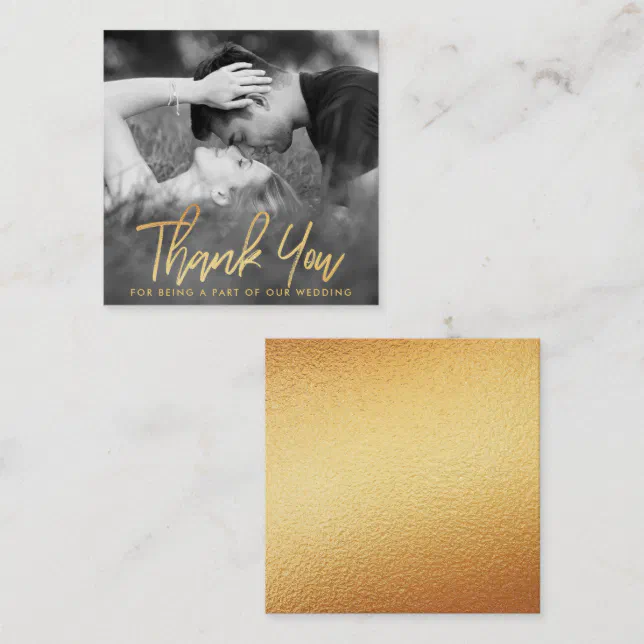 Elegant Gold Foil Script Photo Thank You Enclosure Card | Zazzle