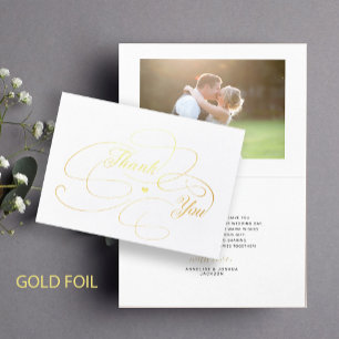 Elegant gold foil script photo wedding thank you foil card
