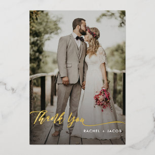 Elegant Gold Foil Script Simple 2-Photo Wedding Foil Invitation