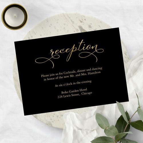 Elegant Gold Foil Script Wedding Reception Card