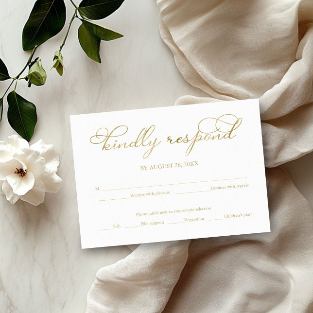 Elegant Gold Foil Script Wedding RSVP Card (Creator Uploaded)