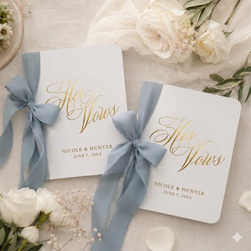 Elegant Gold Foil Script Wedding Vow Book Set