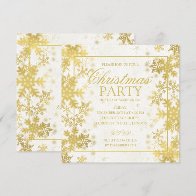 Elegant Gold Foil Snowflakes Christmas Party Invitation (Front/Back)