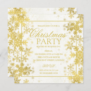 Elegant Gold Foil Snowflakes Christmas Party Invitation
