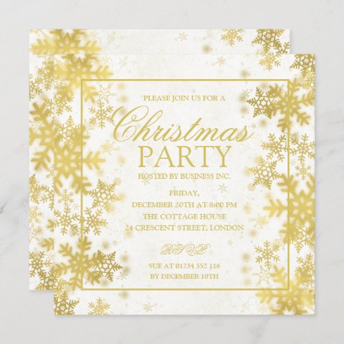 Elegant Gold Foil Snowflakes Christmas Party Invitation