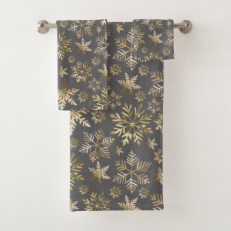 Elegant Gold Foil Snowflakes Grey Christmas