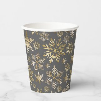 Elegant Gold Foil Snowflakes Grey Christmas