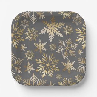 Elegant Gold Foil Snowflakes Grey Christmas